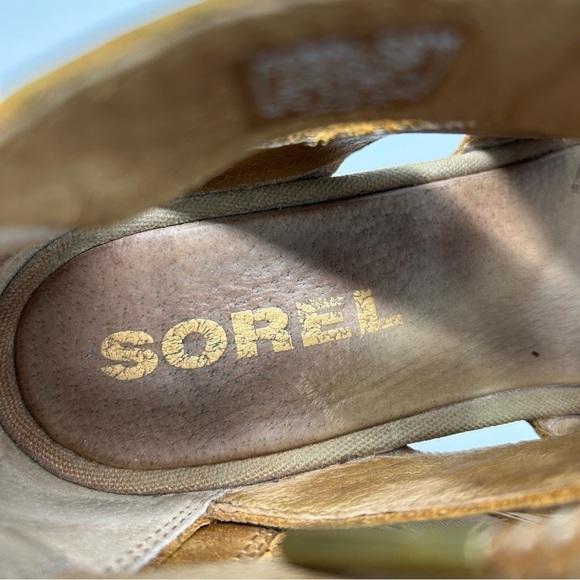 Sorel Joanie II Camel Brown Leather Lace Wedge Sandals Size 10 Summer Comfort - Picture 14 of 15